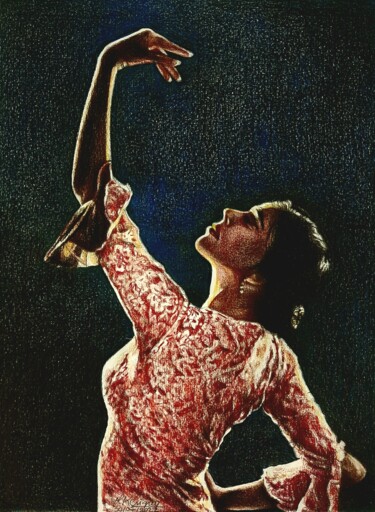 Tekening getiteld "Flamenco" door Laurence Keriguy, Origineel Kunstwerk, Potlood