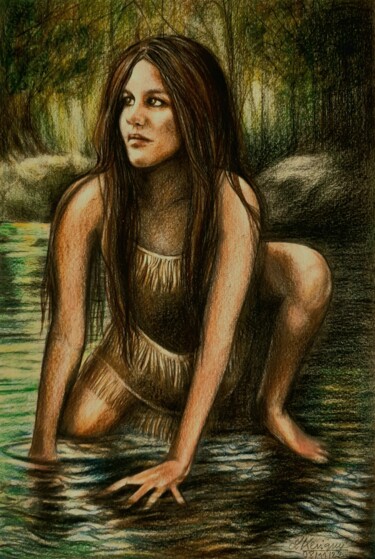 Disegno intitolato "La rivière" da Laurence Keriguy, Opera d'arte originale, Matita