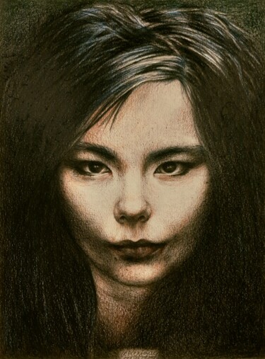 Drawing titled "Björk" by Laurence Keriguy, Original Artwork, Pencil