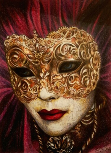 Dessin intitulée "Carnaval à Venise" par Laurence Keriguy, Œuvre d'art originale, Crayon