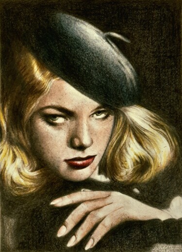 Dibujo titulada "Lauren Bacall" por Laurence Keriguy, Obra de arte original, Lápiz