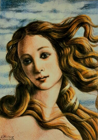 Desenho intitulada "La déesse de l'amour" por Laurence Keriguy, Obras de arte originais, Lápis