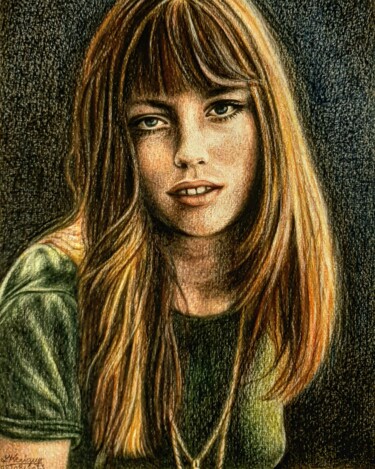 "Jane Birkin" başlıklı Resim Laurence Keriguy tarafından, Orijinal sanat, Kalem