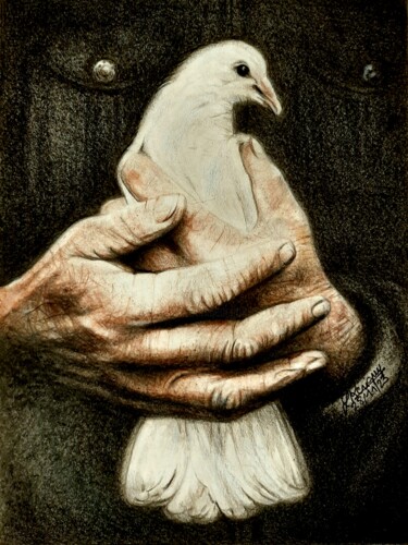 Disegno intitolato "La colombe blanche" da Laurence Keriguy, Opera d'arte originale, Matita