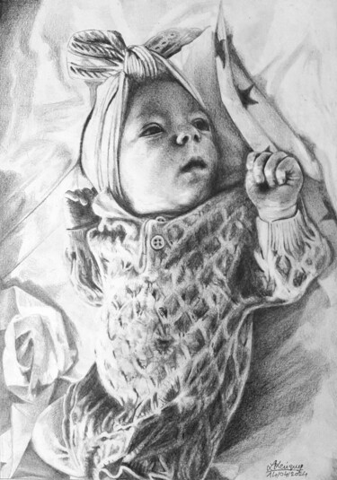 Disegno intitolato "Portrait d'un bébé" da Laurence Keriguy, Opera d'arte originale, Matita