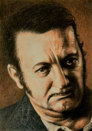 Drawing titled "Coluche" by Laurence Keriguy, Original Artwork, Pencil