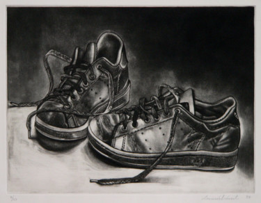 Printmaking titled "Les souliers de Max…" by Laurence Prévost, Original Artwork, Engraving