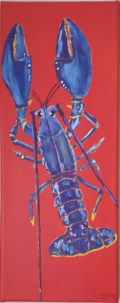 BLUE LOBSTER Painting titled "BLUE LOBSTER" by Laurent Arese, Original Art, Oil Mounted on Stretcher frame
