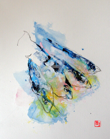 Painting titled "sardines 02" by Laurent Bergues, Original Artwork, Acrylic