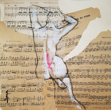 Рисунок под названием "Nu aux notes" - Laurent Bergues, Подлинное произведение искусства, Мел