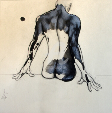 Рисунок под названием "Nu de dos" - Laurent Bergues, Подлинное произведение искусства, Графит