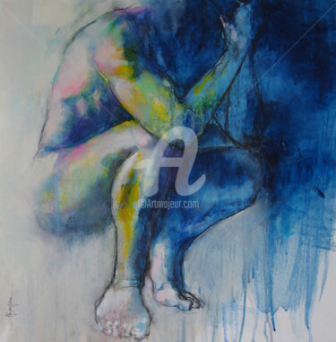 Painting titled "homme bleu" by Laurent Bergues, Original Artwork, Acrylic Mounted on Wood Stretcher frame