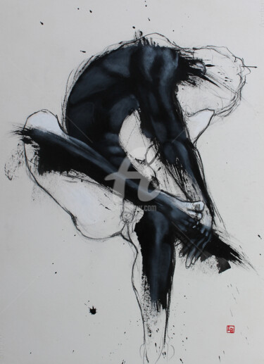 Drawing titled "à-tache-moi" by Laurent Bergues, Original Artwork, Charcoal