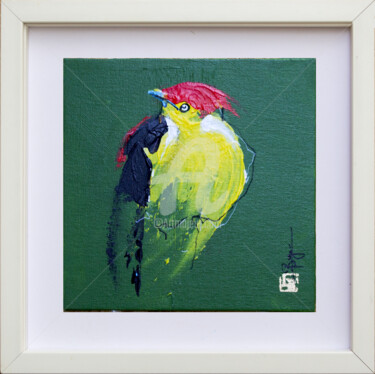 Painting titled "Happy Piou 07" by Laurent Bergues, Original Artwork, Acrylic Mounted on Cardboard