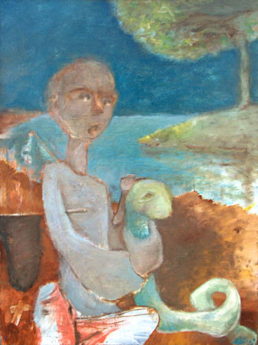 Peinture intitulée "L'Anguille de Pons" par Laurent Berthelot, Œuvre d'art originale, Huile