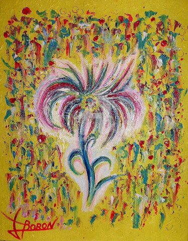 Pintura intitulada "POWER FLOWER" por Laurent Boron, Obras de arte originais, Óleo