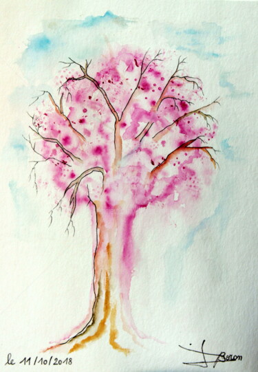 Schilderij getiteld "Hommage aux arbres" door Laurent Boron, Origineel Kunstwerk, Aquarel