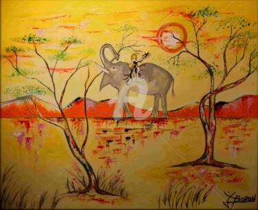 Peinture intitulée "SAGESSE DE L'ELEPHA…" par Laurent Boron, Œuvre d'art originale, Huile