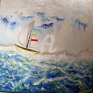 Painting titled "Entre Ciel & Mer" by Laurent Boron, Original Artwork, Oil