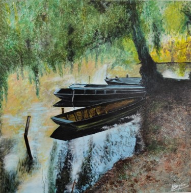 Peinture intitulée "Barques au printemps" par Laurent Bougouin, Œuvre d'art originale, Acrylique