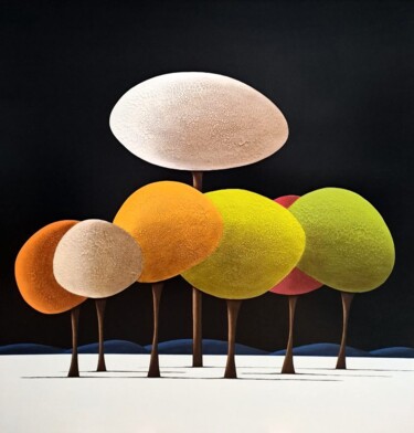 Картина под названием "Les arbres 02.06.23" - Laurent Bouro, Подлинное произведение искусства, Масло Установлен на Деревянна…