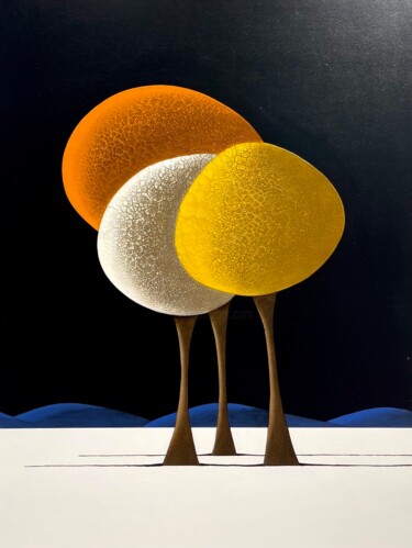 Malarstwo zatytułowany „Les arbres 02.03.24” autorstwa Laurent Bouro, Oryginalna praca, Olej Zamontowany na Panel drewniany