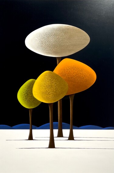Painting titled "Les arbres 03.03.24" by Laurent Bouro, Original Artwork, Oil Mounted on Wood Panel