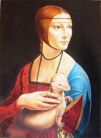 Painting titled "La dame à l'Hermine" by Laurent Bussiere (hellbay), Original Artwork, Oil