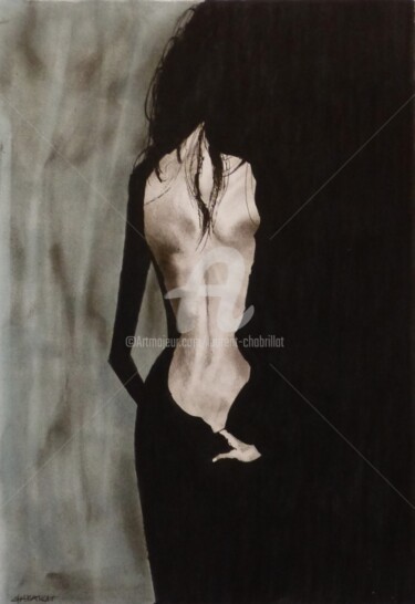 Drawing titled "série tenue de soir…" by Laurent Chabrillat, Original Artwork, Charcoal