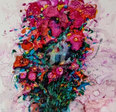 Peinture intitulée "Bouquet de fleurs s…" par Laurent Chabrillat, Œuvre d'art originale, Encre