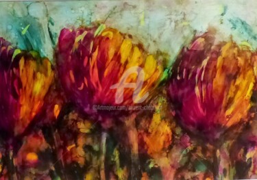 Peinture intitulée "Tulipes #artistsupp…" par Laurent Chabrillat, Œuvre d'art originale, Encre