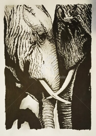 Desenho intitulada "Câlin d'éléphants #…" por Laurent Chabrillat, Obras de arte originais, Marcador