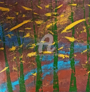 Painting titled "derrière les arbres…" by Laurent Chabrillat, Original Artwork, Acrylic