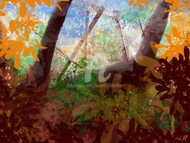 Dessin intitulée "Derrière les branch…" par Laurent Chabrillat, Œuvre d'art originale, Peinture numérique