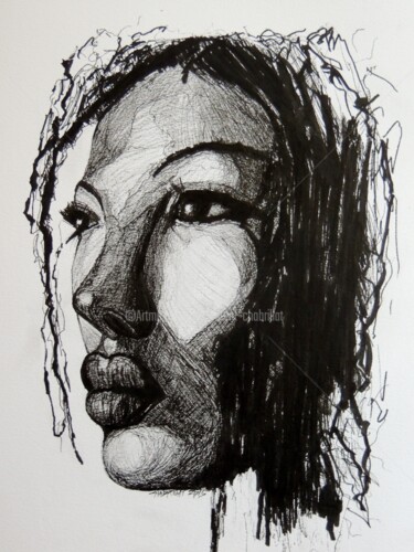 Drawing titled "portrait 3" by Laurent Chabrillat, Original Artwork, Marker