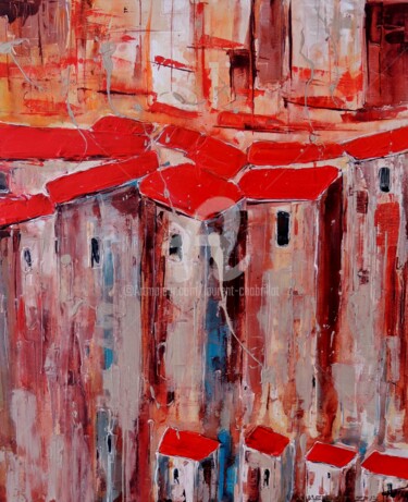 Peinture intitulée "Les toits rouges 2" par Laurent Chabrillat, Œuvre d'art originale, Acrylique