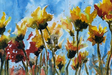 Painting titled "fleurs sauvages" by Laurent Chabrillat, Original Artwork, Watercolor
