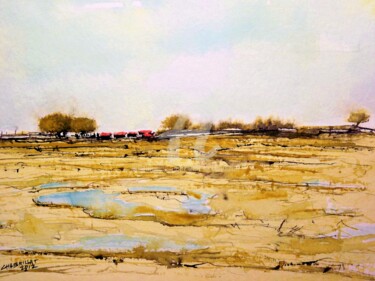 Painting titled "camargue" by Laurent Chabrillat, Original Artwork, Watercolor