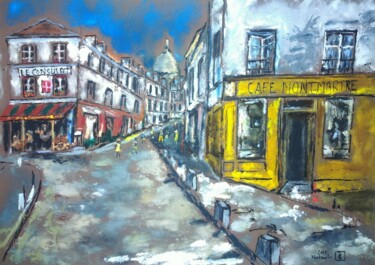 Malerei mit dem Titel "Rue NORVINS" von Laurent Chevalet, Original-Kunstwerk, Pastell