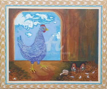 Картина под названием "La poule et son tré…" - Laurent Chevrollier, Подлинное произведение искусства, Акрил Установлен на Де…