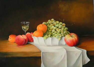 Painting titled "corbeille de fruits" by Laurent Coquard, Original Artwork