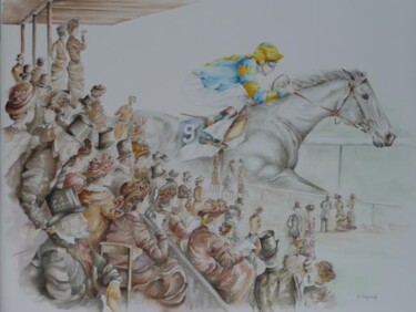Painting titled "course de chevaux d…" by Laurent Coquard, Original Artwork