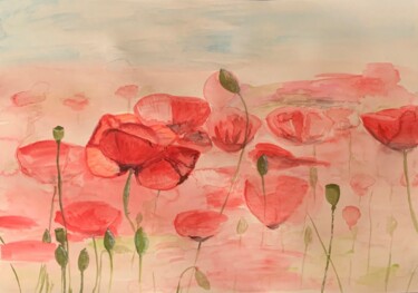 Painting titled "Coquelicots" by Laurent Da Cunha, Original Artwork, Watercolor
