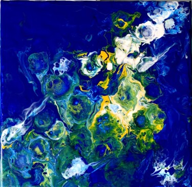 Painting titled "Cratères bleus" by Laurent Da Cunha, Original Artwork, Acrylic