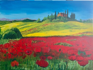 Painting titled "Coquelicots en Tosc…" by Laurent Da Cunha, Original Artwork, Acrylic