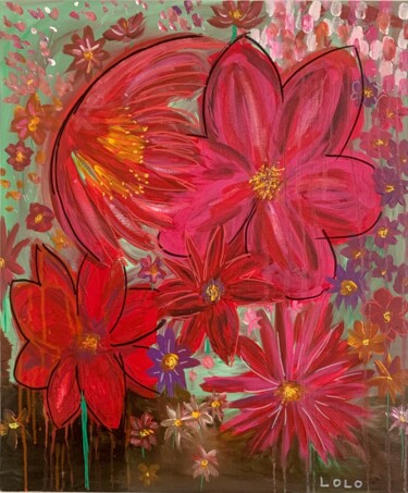 Peinture intitulée "Red Garden" par Laurent Da Cunha, Œuvre d'art originale, Acrylique