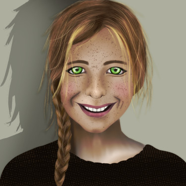 Digital Arts titled "Green eyes" by Laurent Drai-Floret, Original Artwork, Digital Painting