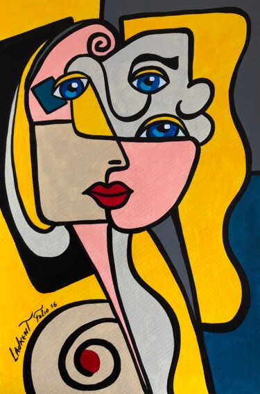 Painting titled "Portrait cubiste" by Laurent Folco, Original Artwork, Acrylic