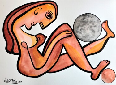Painting titled "Entre la Lune et Ma…" by Laurent Folco, Original Artwork, Acrylic