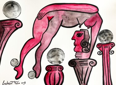 Malerei mit dem Titel "Pink Museum" von Laurent Folco, Original-Kunstwerk, Acryl
